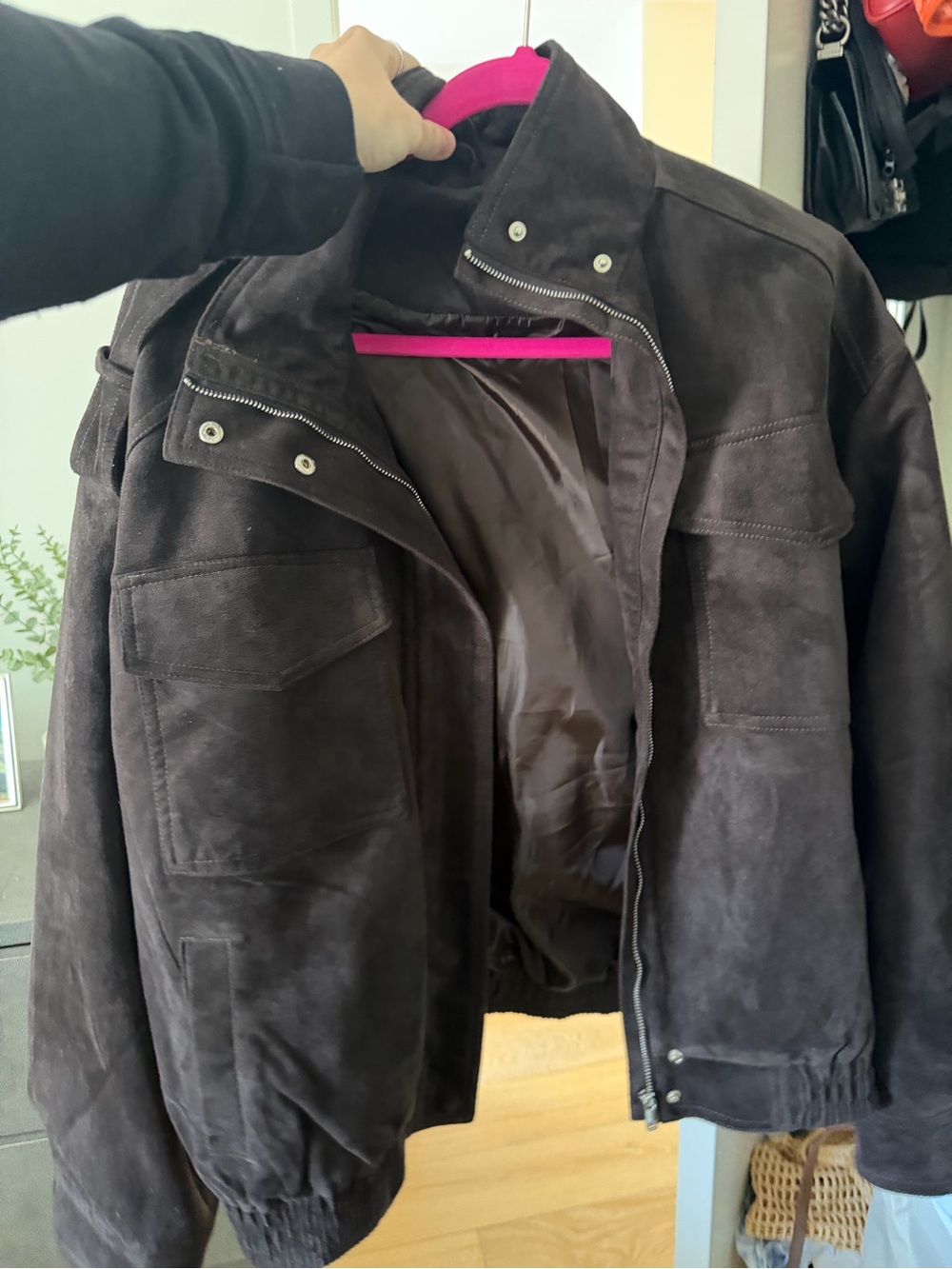 REVOLVE Dark Brown Suede Bomber Jacket